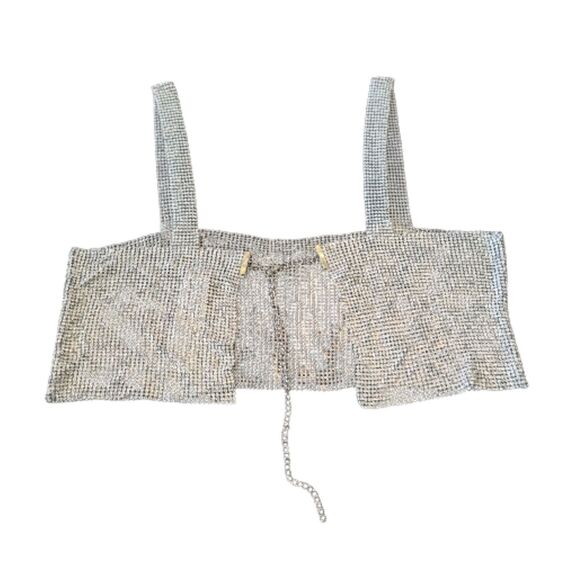 Forever 21 Sequin Gem Silver Crop Top Size One Size *small - Picture 2 of 7